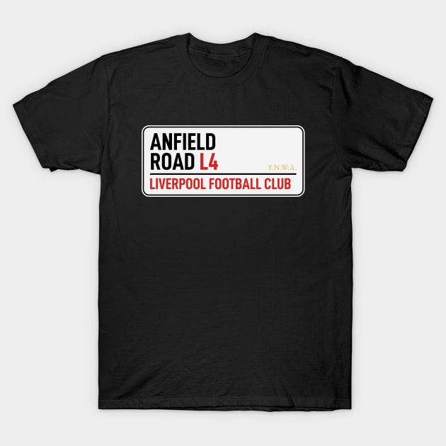 Anfield Road Liverpool Sign T-Shirt by Footie Prints